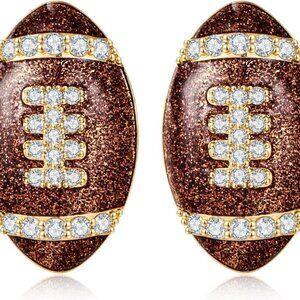 Women’s Brass Rugby Stud Earrings Sports Jewelry for Fans and Players